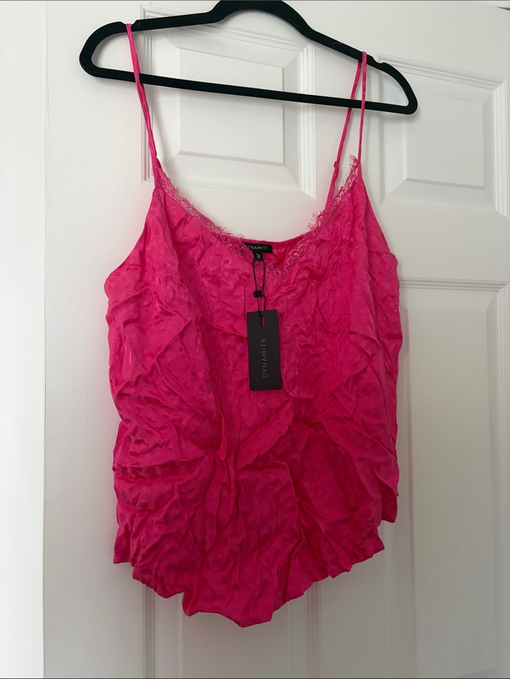 Dynamite Hot Pink Lace-Trim Satin Camisole